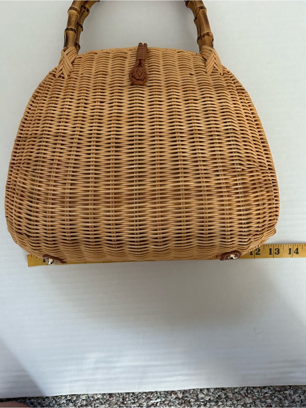J McLaughlin Aria Wicker Satchel Handbag with Bamboo Handle - Picture 9 of 11
